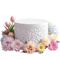 A white box with flowers and a flower arrangement png
