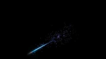 Glowing blue meteor streaking through darkness with sparkling particle trail. Space concept video