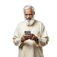 An old man with a white beard and beard is using his phone png