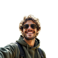 A man with a beard and sunglasses is smiling png