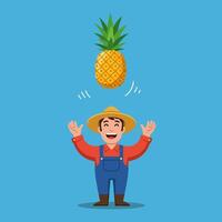Farmer Tossing a Pineapple in the Air with a Happy Smile vector