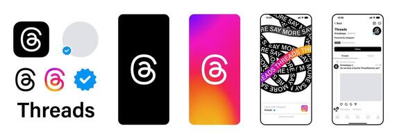 Threads App Screen Design Editorial Set vector