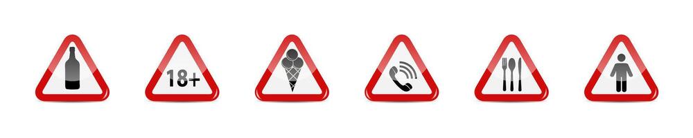 Red Warning Triangles with Various Icons Set vector