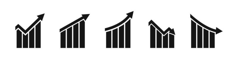 Business growth and decline chart icons set vector