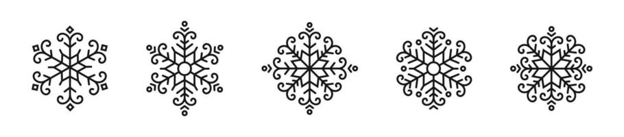Intricate Snowflake Icon Set in Black vector