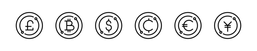 Global Currency Symbols in Modern Line Style Set vector