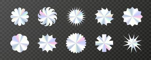 Set of Holographic Badge Shapes on Transparent Background Set vector