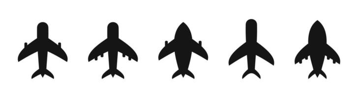 Airplane Silhouettes in Various Designs Set vector