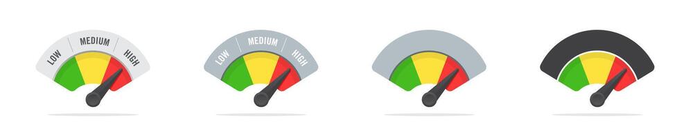 Colorful Speedometer Gauge with Low to High Indicators Set vector