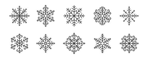 Set of Ornamental Snowflake Line Icons vector