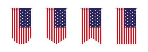 Vertical American flag banners in various shapes set vector