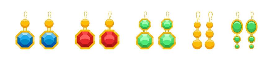 Elegant Gemstone Earrings in Various Colors and Designs Set vector