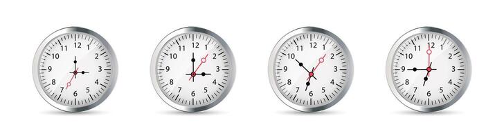 Analog clock faces showing different times Realistic Set vector