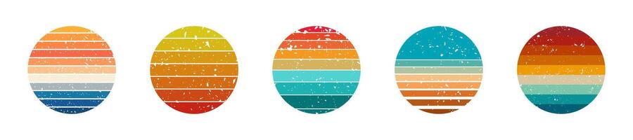 Retro Gradient Circle Designs with Textures Set vector
