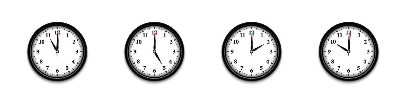Analog Wall Clocks Showing Different Times Set vector