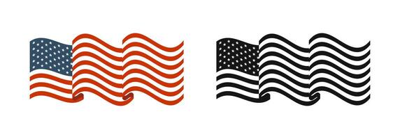 Waving American Flag Icon in Color and Monochrome Set vector