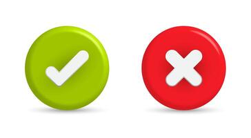 Green Checkmark and Red Cross Buttons Set vector