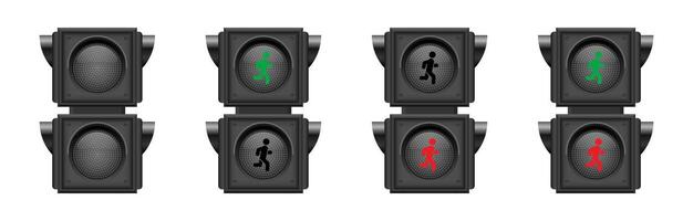 Pedestrian Traffic Lights with Green and Red Signals Set vector