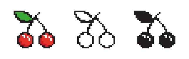 Pixelated Cherry Icons Set vector