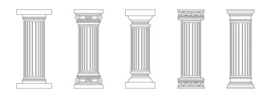 Classical Architectural Columns Line Art Set vector