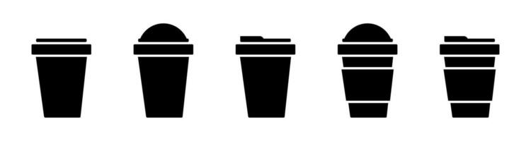 Silhouette Icons of Coffee Cups with Lids Set vector