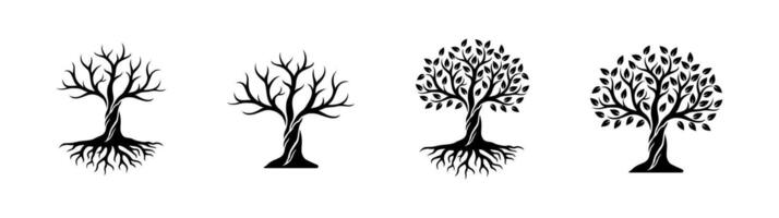 Tree Silhouettes with Roots and Branches Set vector