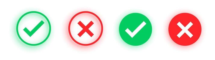 Green Checkmarks and Red Cross Symbols Set vector