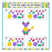 Puzzle for kids. Attention task. Find the correct set of cartoon animal. Answer is C. vector