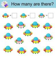 Math activity for kids. Developing numeracy skills. Cartoon Flying saucer vector