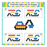 Logic puzzle for children. Find the correct set of cartoon excavator. Answer is B. vector