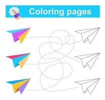 Educational game for children. Go through the maze and color the paper airplane according to the pattern. vector