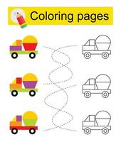 Go through the maze and color a cartoon truck according to the pattern. vector