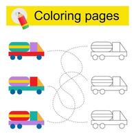 Go through the maze and color a cartoon truck according to the pattern vector
