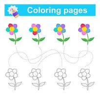 Educational game for children. Go through the maze and color the flower according to the pattern. vector