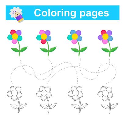 Educational game for children. Go through the maze and color the flower according to the pattern.