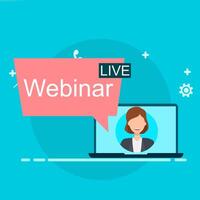 Webinar, web-based seminar concept. Webinar Online learning conferencing with speakers vector