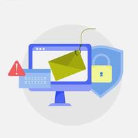 Phishing attack concept via email. Malware fraud. Data theft illustration. vector