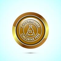 Chlorine free icon design illustration, Chlorine free label, badge, sign, symbol, Gold color round button design vector