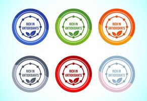 Rich in antioxidants icon design. Antioxidant rich food label sign, 6 color button design set vector
