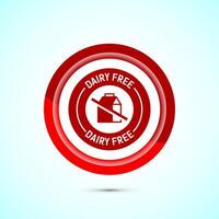 Dairy free icon design illustration, Dairy free badge label, Healthy food concept, Red color button design vector