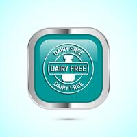 Dairy free icon design illustration, Dairy free badge label, Healthy food concept, Teal color square button design vector
