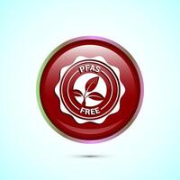 PFAS free icon design illustration, PFAS free label, badge. Proper nutrition. Red color round button design vector