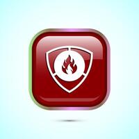 Fire resistant icon design illustration, Fire flame protection sign symbol, Red color square button design vector