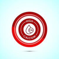 High calcium icon design illustration, High calcium label, logo, sign, symbol, Red color button design vector