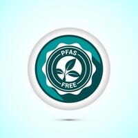 PFAS free icon design illustration, PFAS free label, badge. Proper nutrition. Teal color shadow button design vector