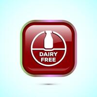 Dairy free icon design illustration, Dairy free badge label, Healthy food concept, Red color square button design vector