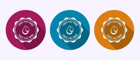 Fat free icon design illustration. Zero fat circle badge in shadow button design vector