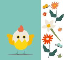 A delightful set featuring Easter greeting cards, a collection of colorful flowers vector