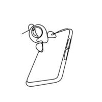 continuous line drawing rocket launch from phone vector