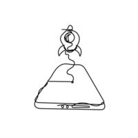 a line drawing of a phone with a rocket on it vector